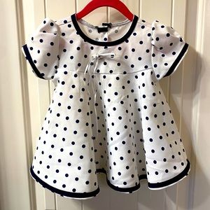 White and navy blue polkadot dress for baby | size 9 to 12 months| baby clothes